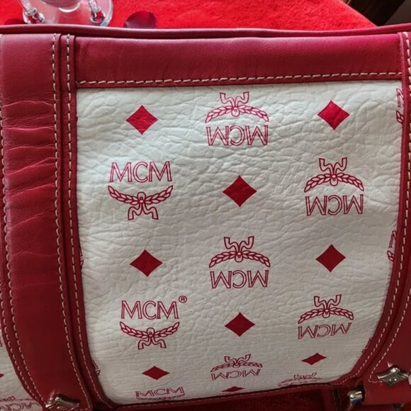 MCM VISETOS Pink & White Satchell EUC Vintage - Picture 5 of 17